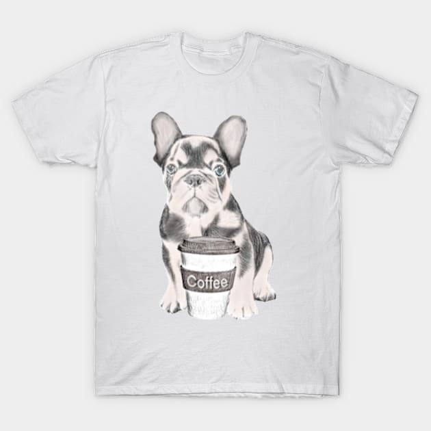 French Bulldog With Coffee Cup T-Shirt by NikkiBear67